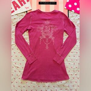 VS PINK VINTAGE Y2K THERMAL HENLEY BABYDOLL DRESS SHIRT ROCK & ROLL CROWN RARE L